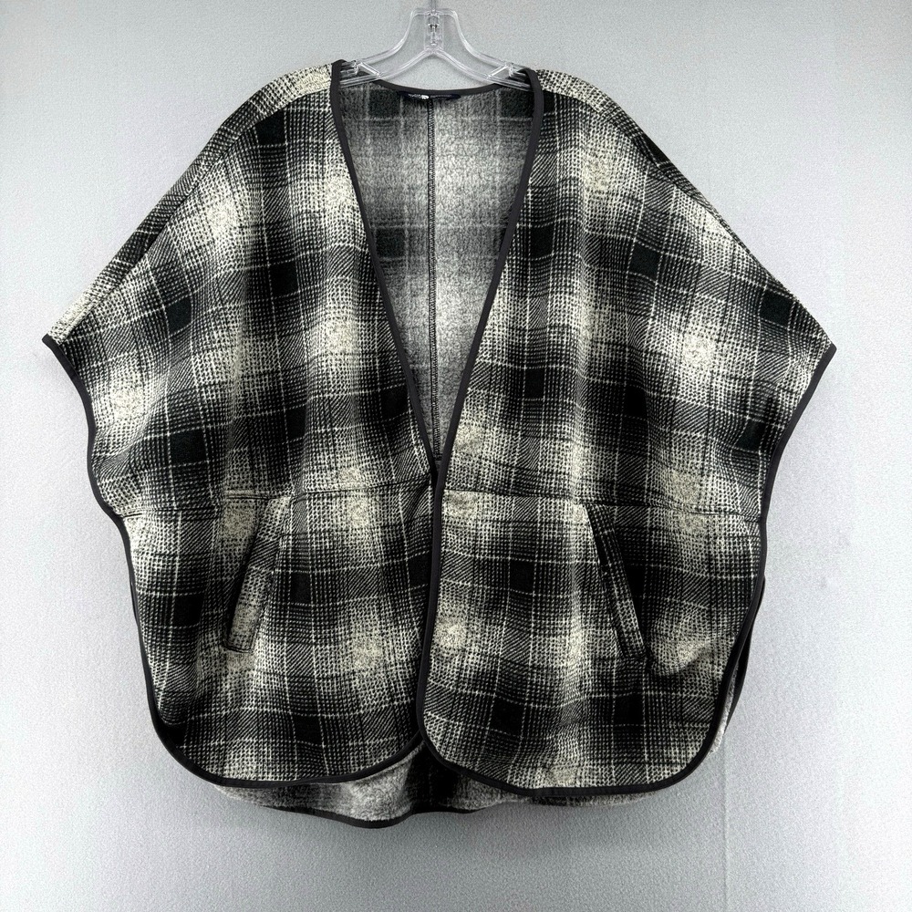 The North Face Crescent Poncho Pullover Women Large Gray Plaid Relaxed Fit